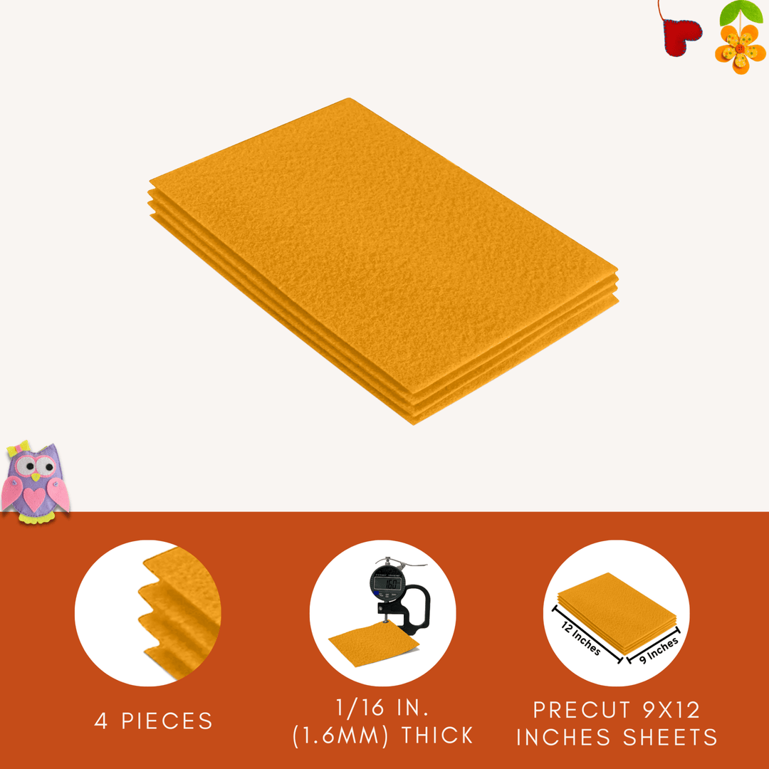 Acrylic Felt 9"X12" Sheet Packs | Gold - FabricLA.com