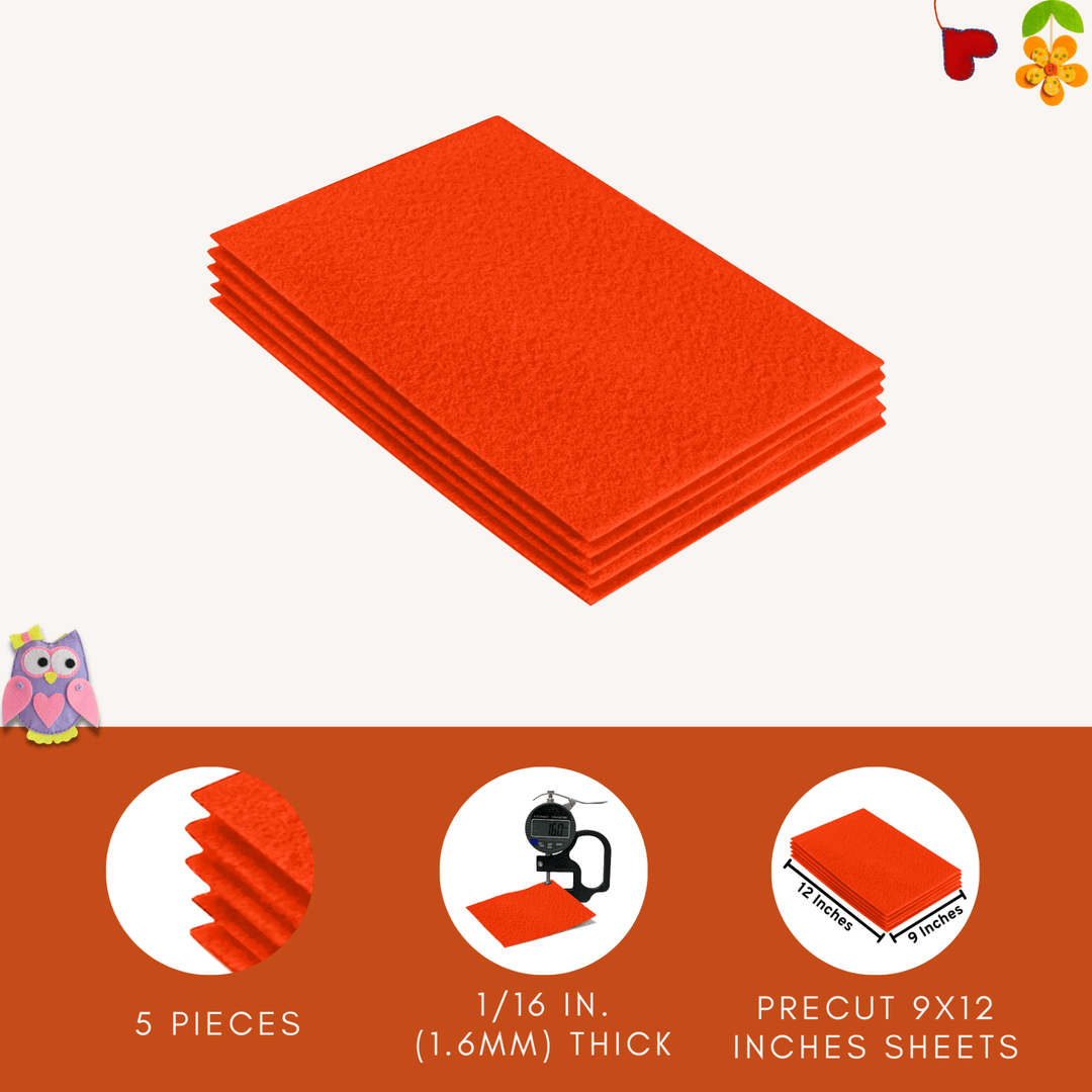 Acrylic Felt 9"X12" Sheet Packs | Neon Orange - FabricLA.com