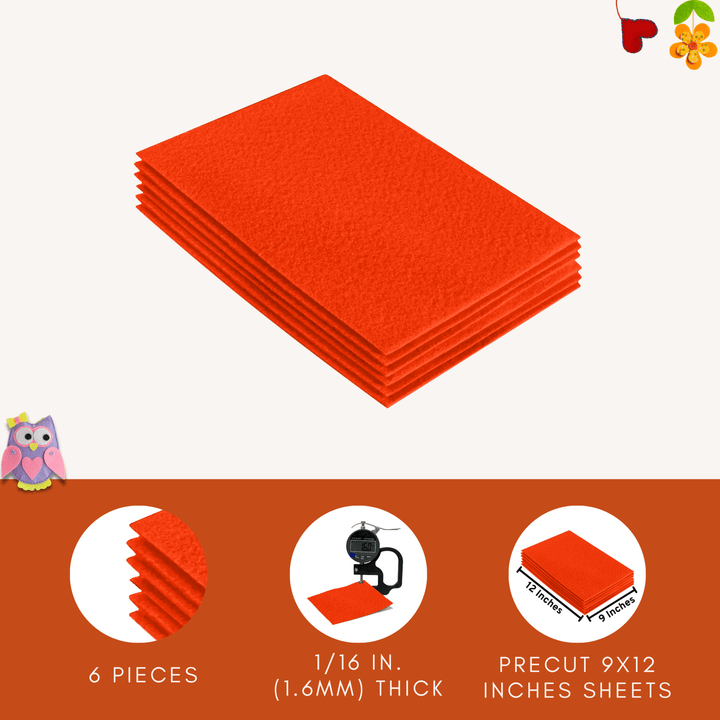 Acrylic Felt 9"X12" Sheet Packs | Neon Orange - FabricLA.com