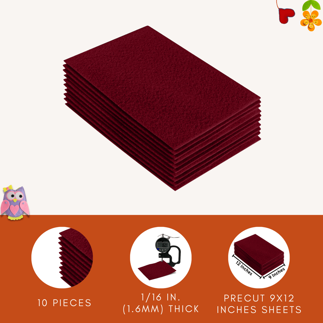 Acrylic Felt 9"X12" Sheet Packs | Dark Red - FabricLA.com