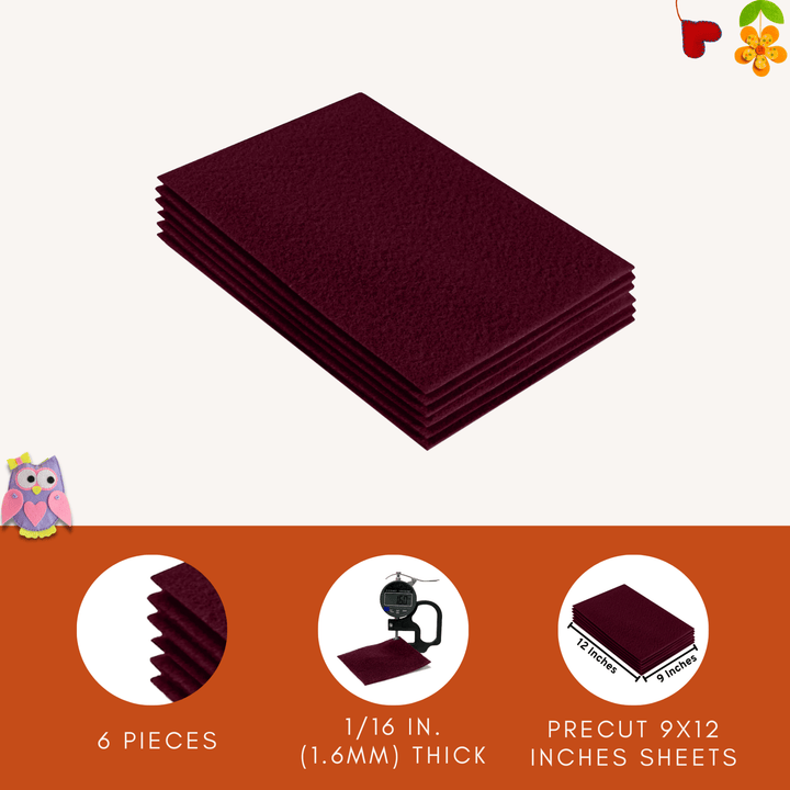 Acrylic Felt 9"X12" Sheet Packs | Burgundy - FabricLA.com