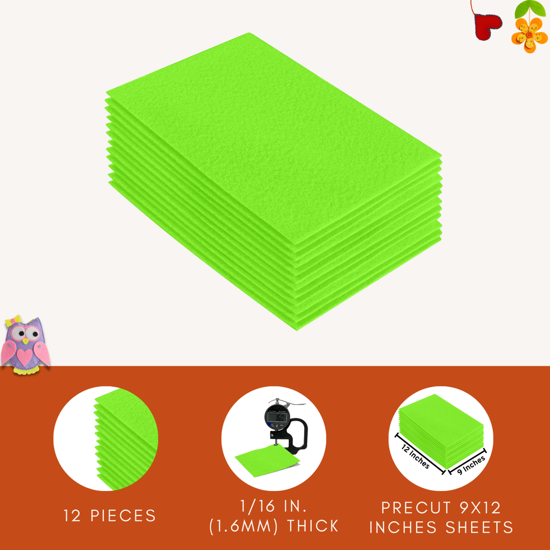 Acrylic Felt 9"X12" Sheet Packs | Neon Green - FabricLA.com