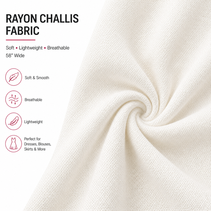 Rayon Challis Fabric by the Yard - Soft, lightweight and breathable fabric for sewing summer clothing.