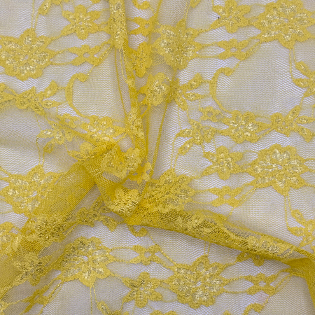 Nylon Spandex Lace Fabric – Soft Stretch Lace for Apparel & Lingerie - Yellow