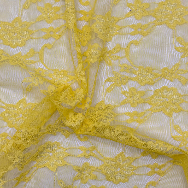 Nylon Spandex Lace Fabric – Soft Stretch Lace for Apparel & Lingerie - Yellow
