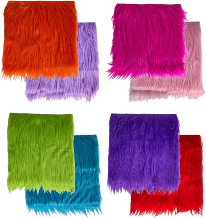 Faux Fur Fabric Squares - Shaggy Fur Patches 4x4 Inches for DIY Crafts, Chair Covers, Seat Cushions - Available in 4, 8, 16 Packs