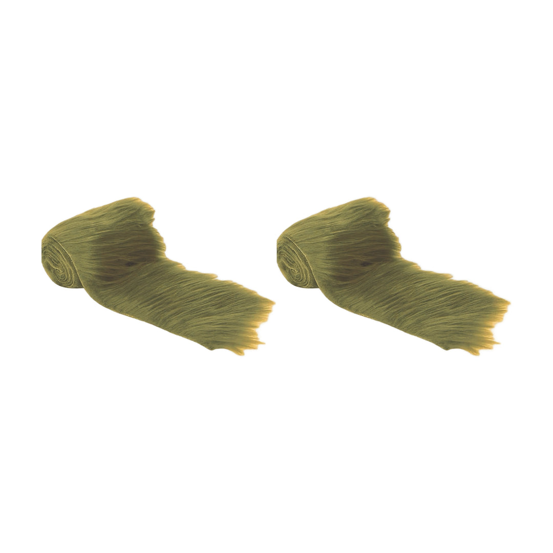 Faux fur trim ribbon for DIY crafts in olive green color, pre-cut and bundled for various craft projects.
