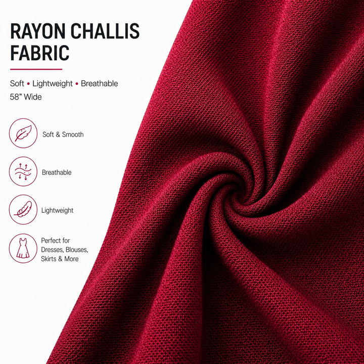 Rayon Challis Fabric by the Yard – Soft, lightweight, breathable fabric for stylish summer clothing and loungewear.