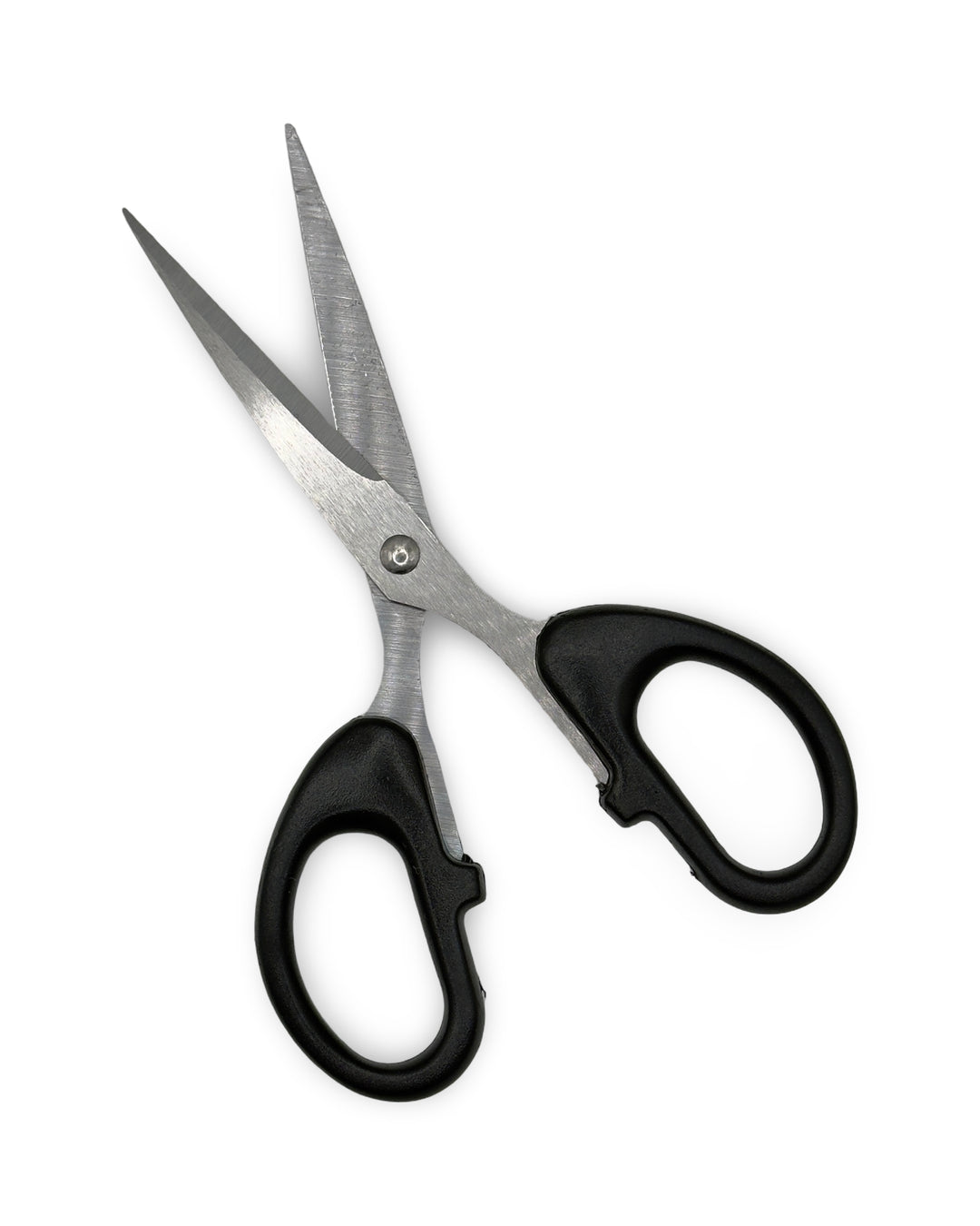 Pair of scissors with black handles on a white background