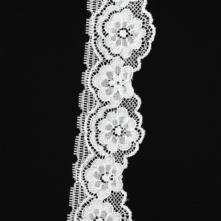 White Floral Lace Trim – 1” to 1.75” Wide Polyester Spandex Stretch Trim for Sewing, Lingerie, Dresses & DIY Crafts | FabricLA