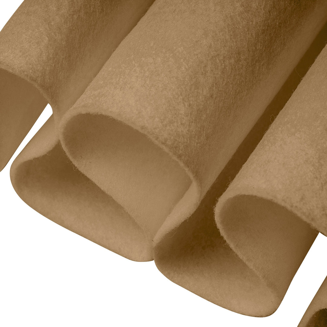 Close-up of sandy color felt fabric with a white background