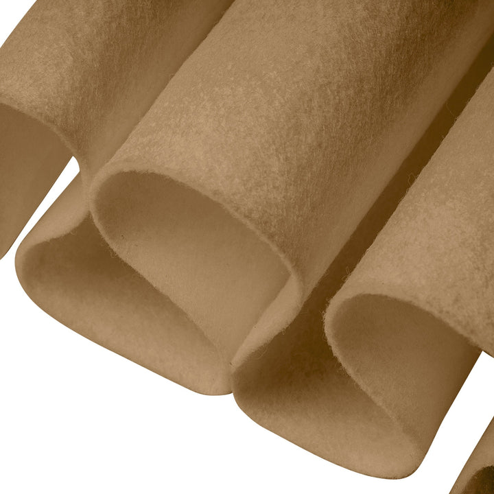 Close-up of sandy color felt fabric with a white background