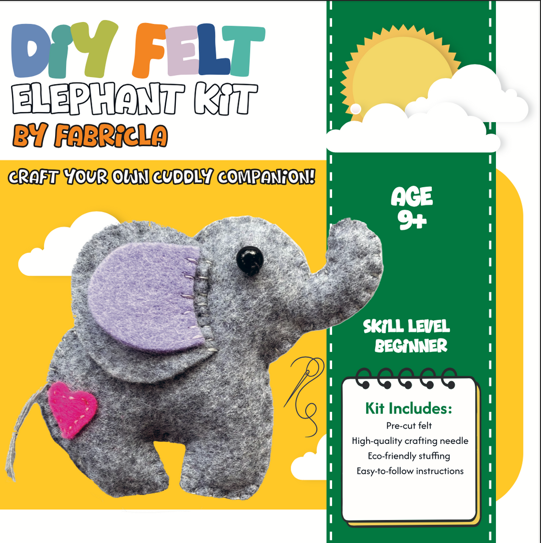 DIY Felt Elephant Craft Kit by FabricLA | Easy Beginner Sewing Project | Ages 9 & Up