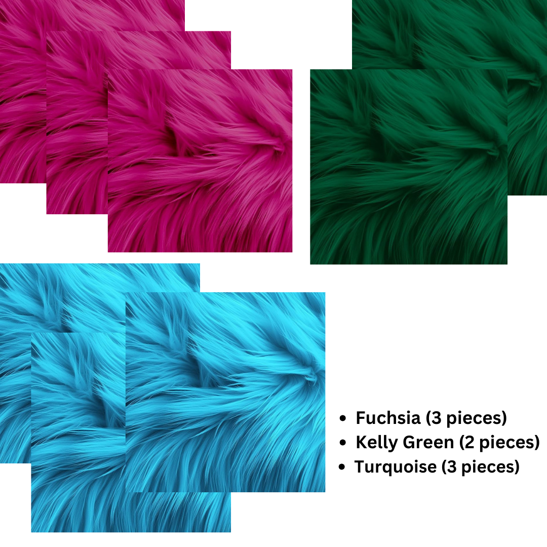 Square Faux Fur Fabric - 8 Pieces - 10" X 10" Inches Shaggy Fur Patches Fabric 