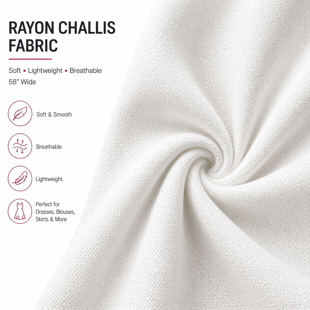 Rayon Challis Fabric by the Yard – Soft, lightweight, breathable fabric ideal for dresses and loungewear.
