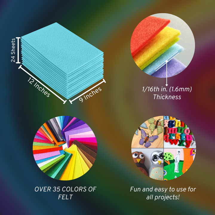 Baby Blue acrylic felt sheets 9 x 12 inch, 24 sheet pack, 1.6mm thick