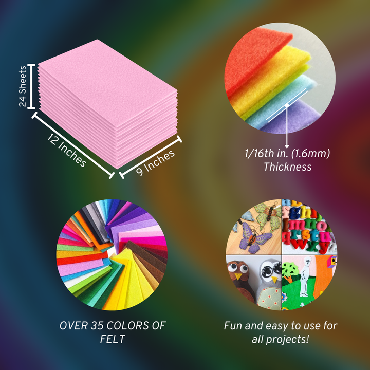 Baby Pink acrylic felt sheets 9 x 12 inch, 24 sheet pack, 1.6mm thick