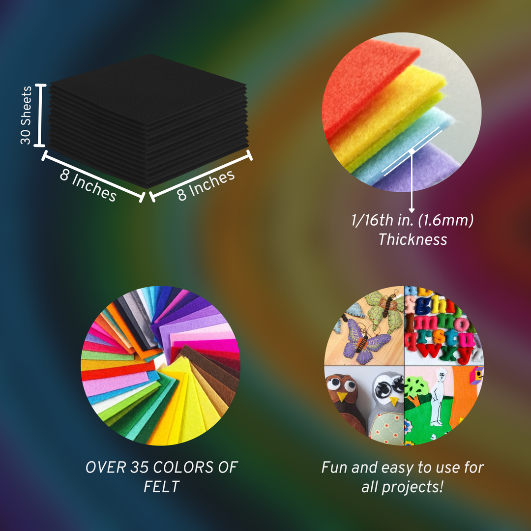 8x8 acrylic felt sheets – Black, 30 sheet pack