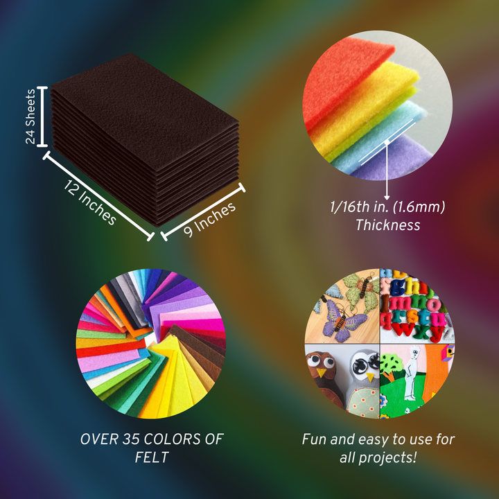 Brown acrylic felt sheets 9 x 12 inch, 24 sheet pack, 1.6mm thick