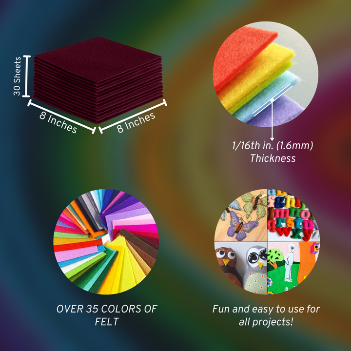 8x8 acrylic felt sheets – Burgundy, 30 sheet pack