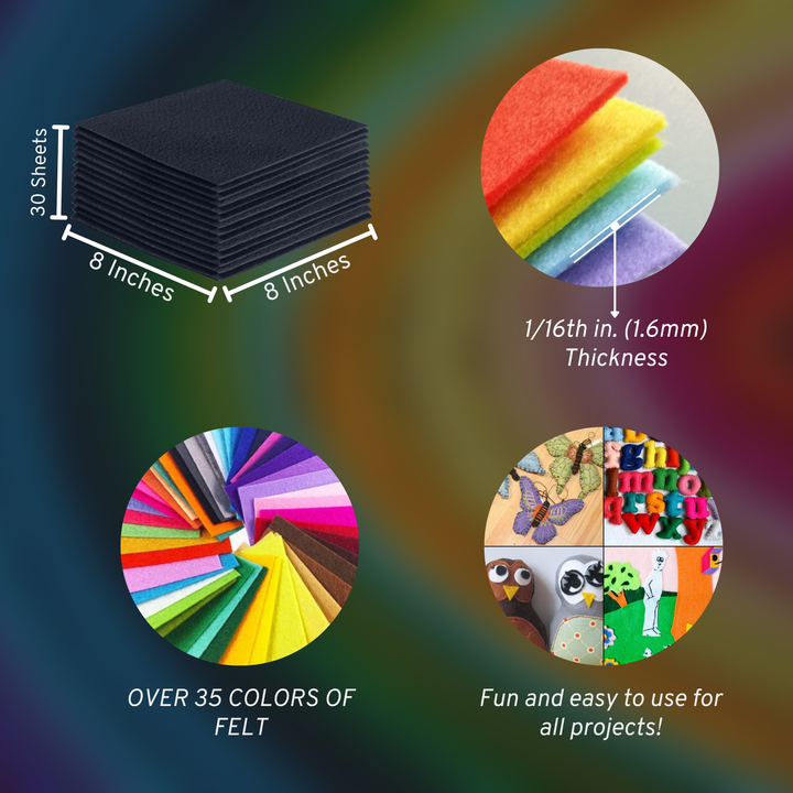 8x8 acrylic felt sheets – Charcoal, 30 sheet pack
