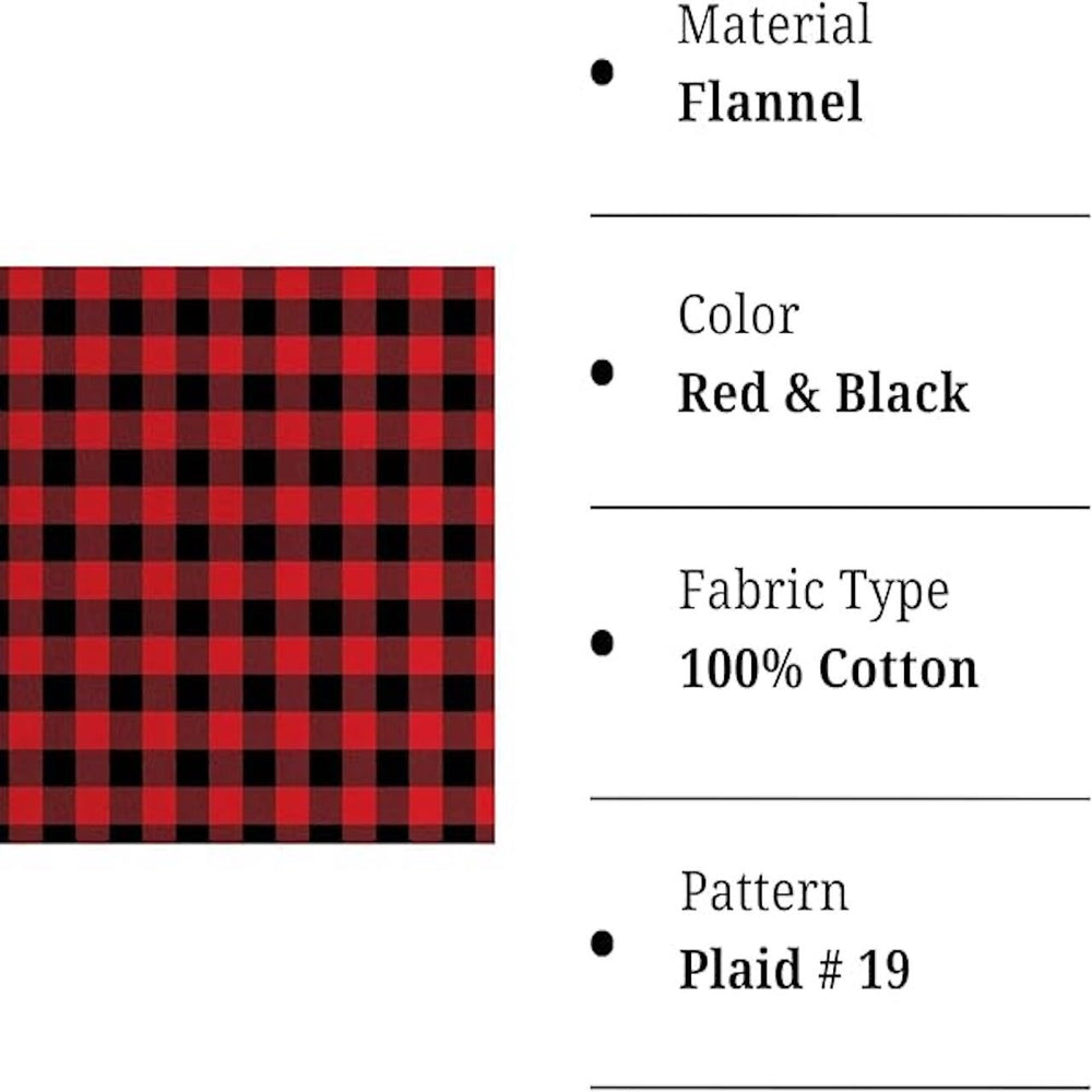 Red and black 100% cotton flannel fabric, buffalo-plaid style, 58–60 inch wide, 5–5.5 oz weight—by the yard.