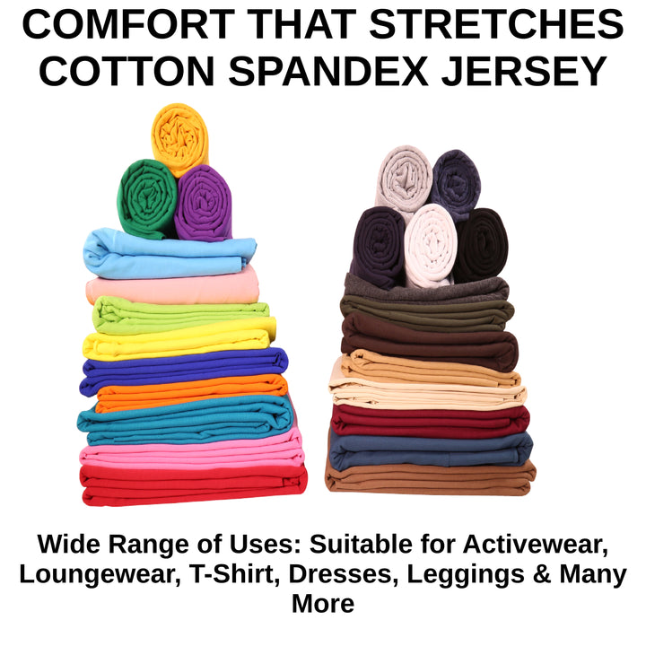 Cotton spandex jersey fabric uses: activewear, loungewear, t-shirts, dresses and leggings