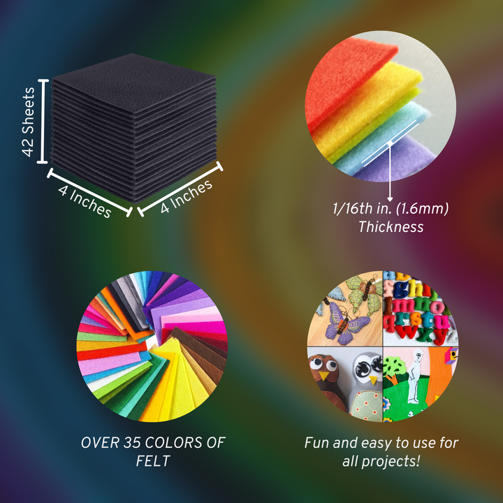 Dark Gray acrylic felt sheets 4 x 4 inch, 42 sheet pack, 1.6mm thick