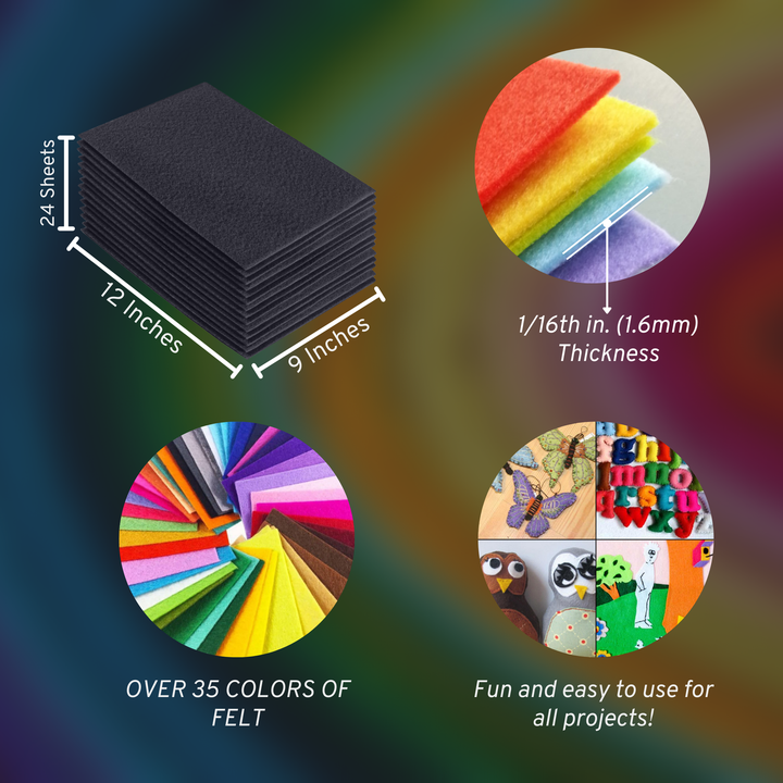 Dark Gray acrylic felt sheets 9 x 12 inch, 24 sheet pack, 1.6mm thick