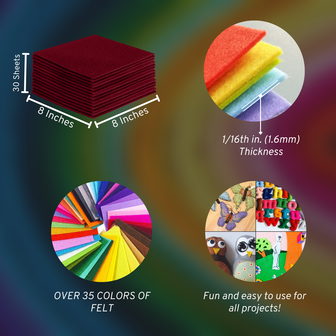 8x8 acrylic felt sheets – Dark Red, 30 sheet pack