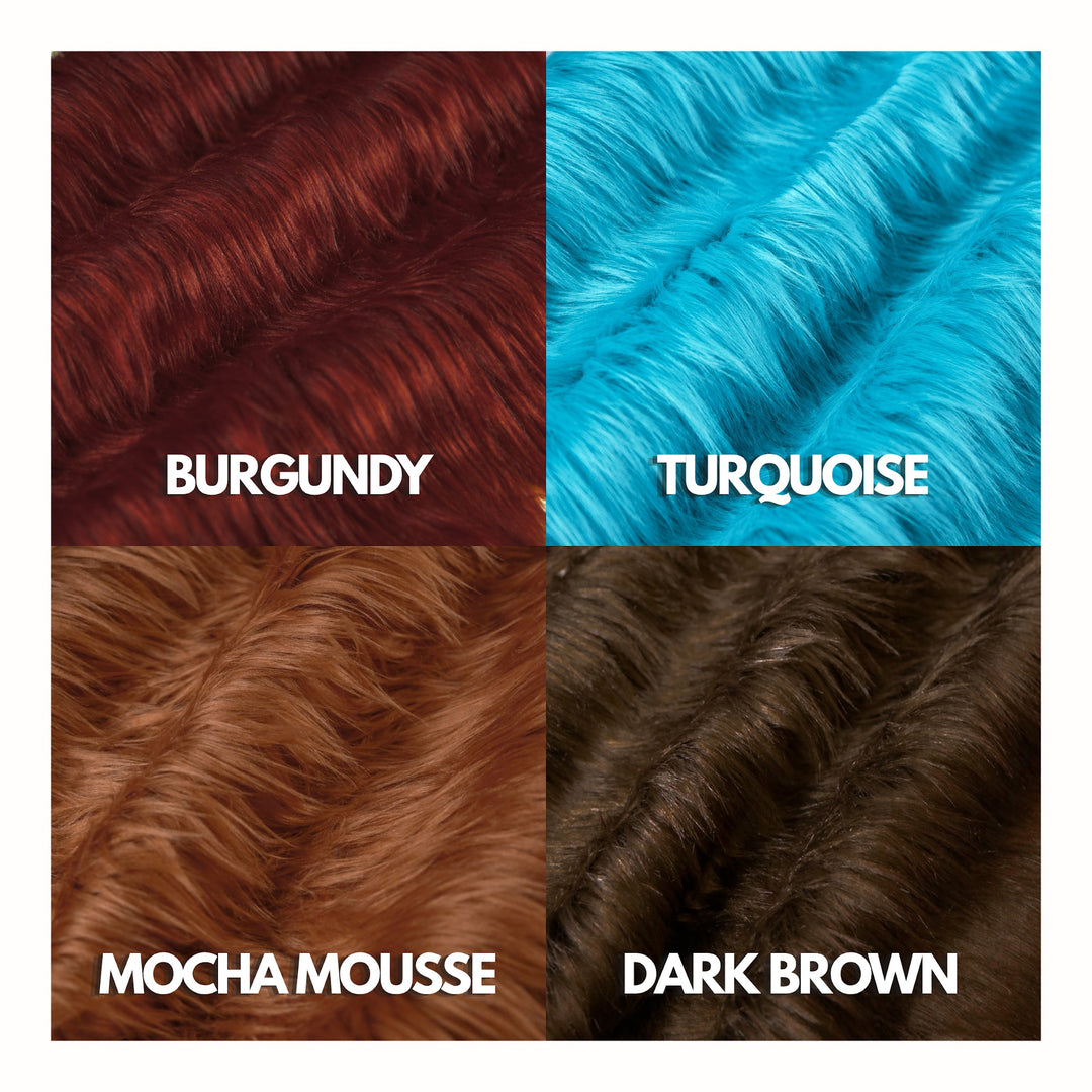 Shaggy faux fur colors – burgundy, turquoise, mocha mousse, dark brown