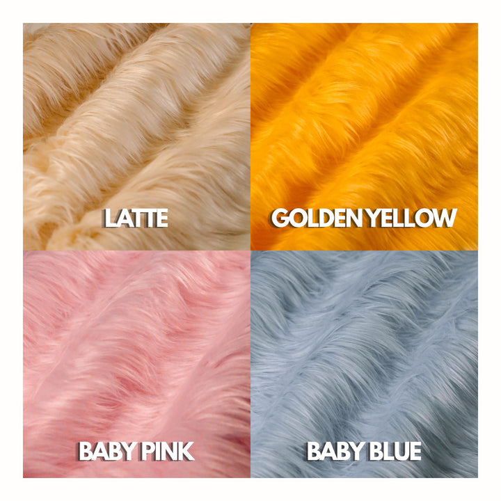 Shaggy faux fur colors – latte, golden yellow, baby pink, baby blue
