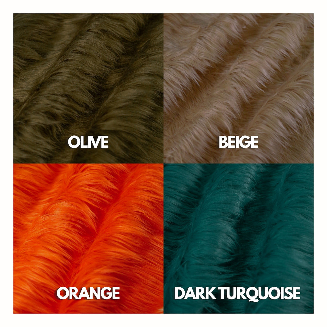 Shaggy faux fur colors – olive, beige, orange, dark turquoise
