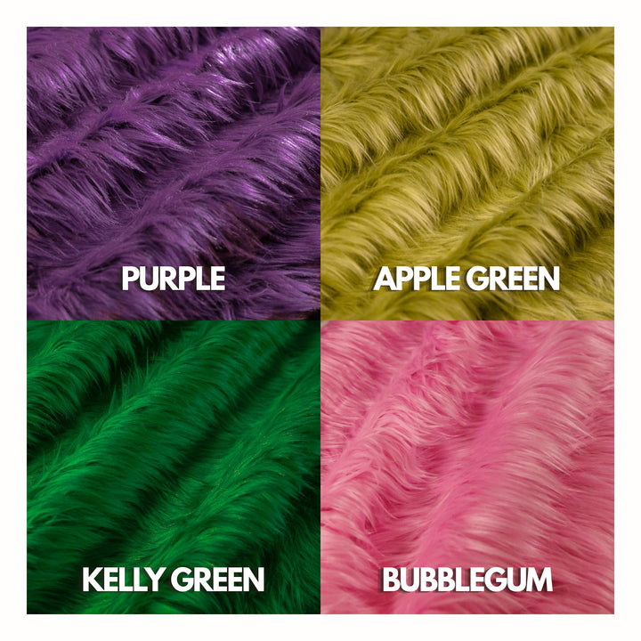 Shaggy faux fur colors – purple, apple green, kelly green, bubble gum