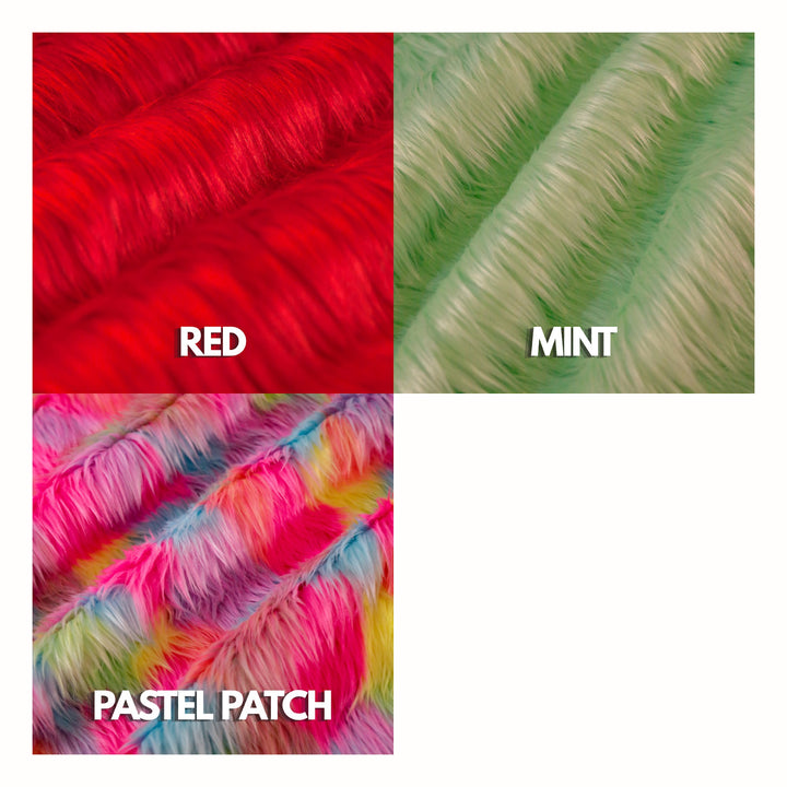 Shaggy faux fur colors – red, mint, pastel patch
