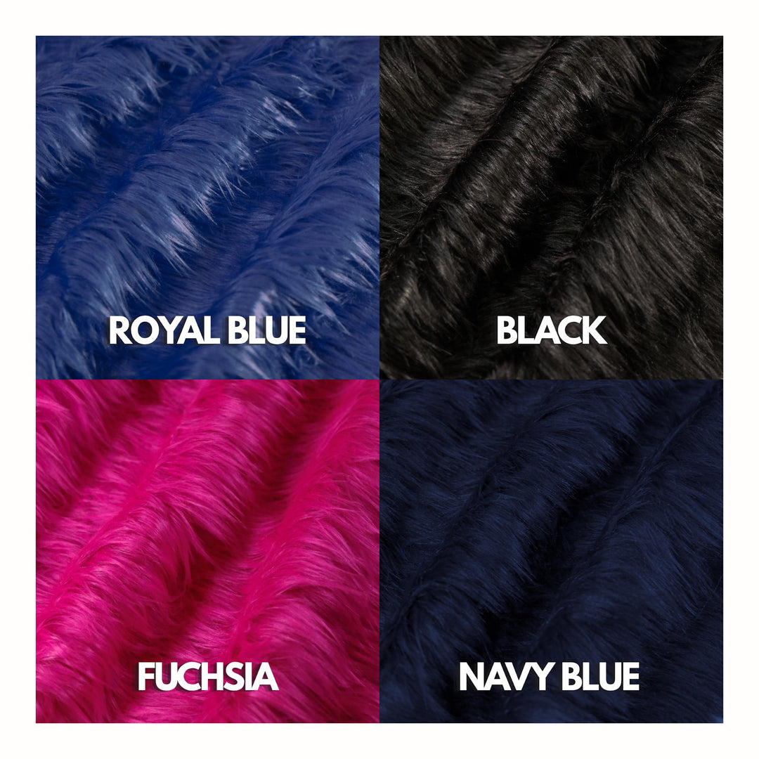 Shaggy faux fur colors – royal blue, black, fuchsia, navy blue