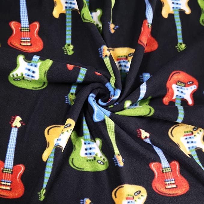 Anti-pill polar fleece fabric by the yard with colorful guitar design – 60 inch wide