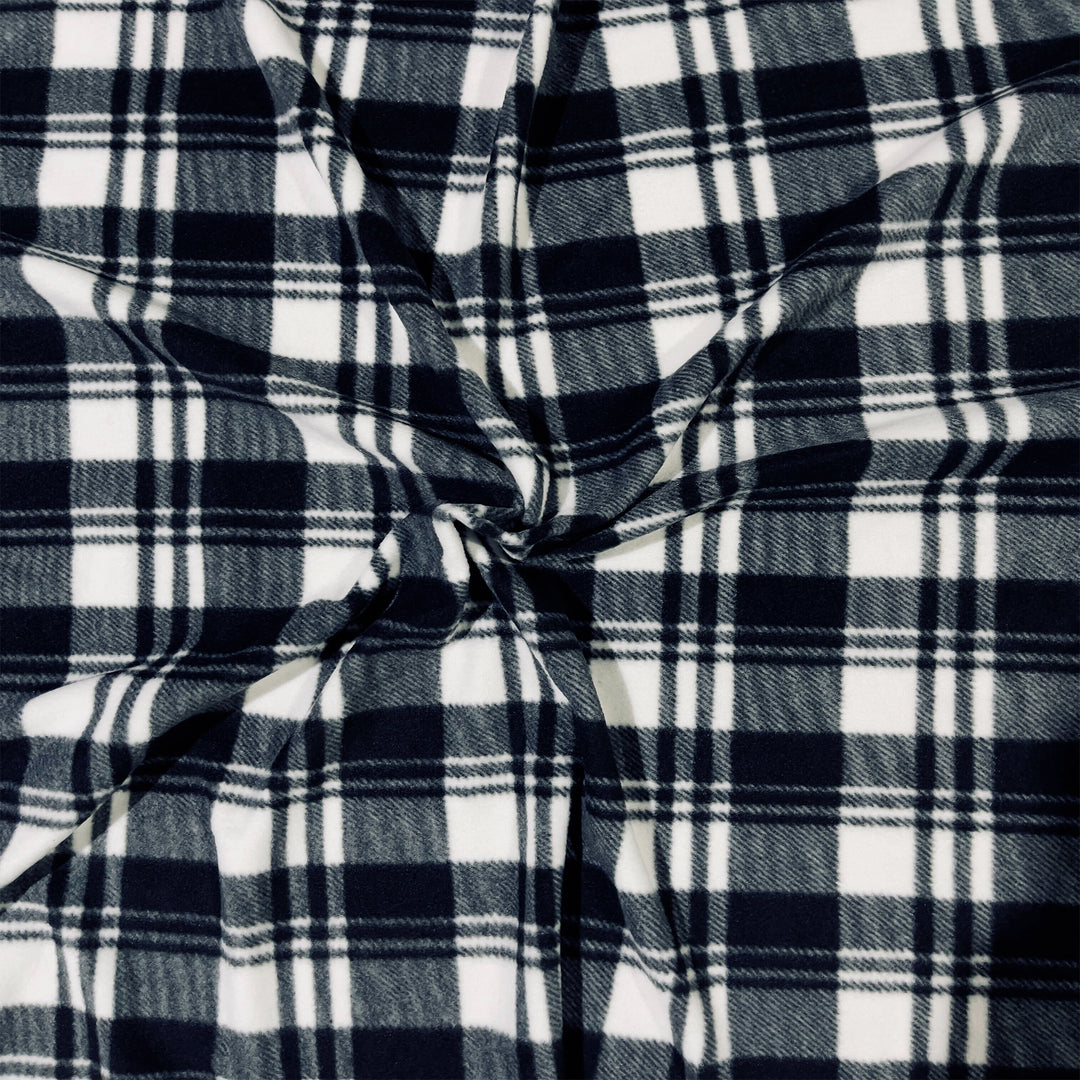 Anti-pill polar fleece fabric by the yard with black and white plaid design – 60 inch wide