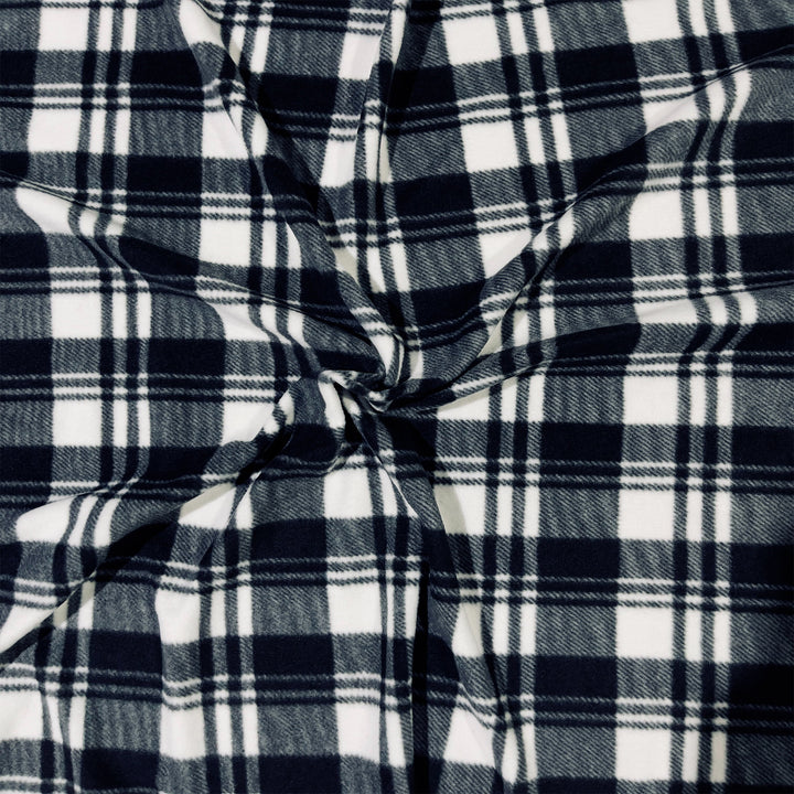 Anti-pill polar fleece fabric by the yard with black and white plaid design – 60 inch wide