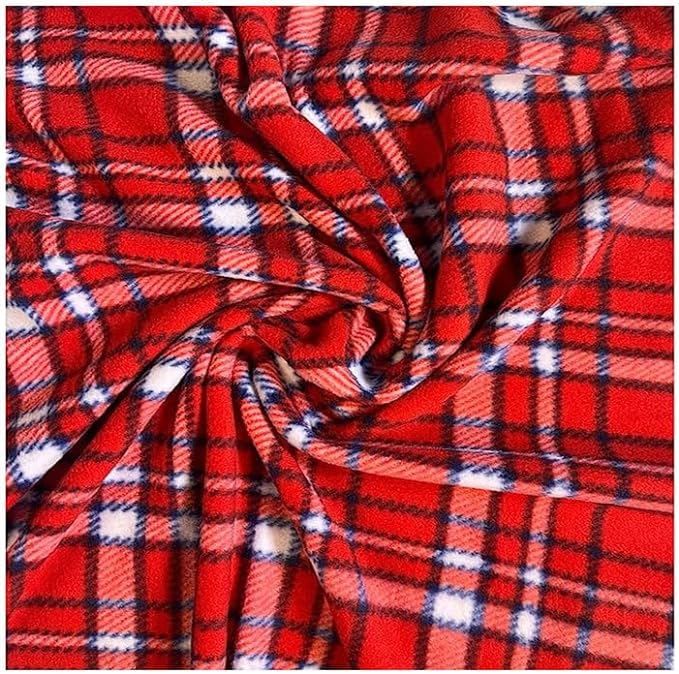 Anti-pill polar fleece fabric by the yard in red plaid design – 60 inch wide