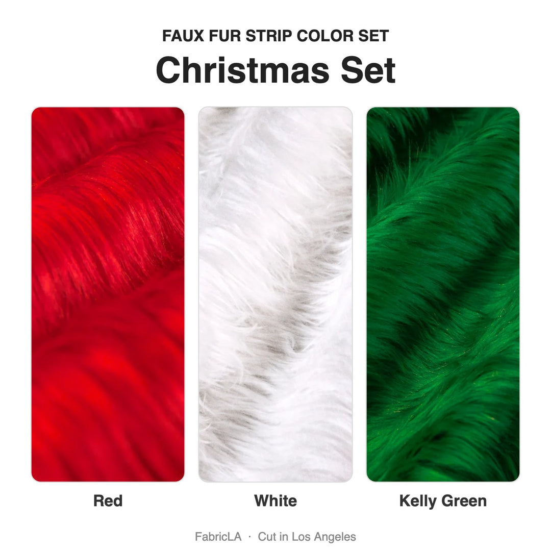 Christmas faux fur strip set: Red, White, Kelly Green