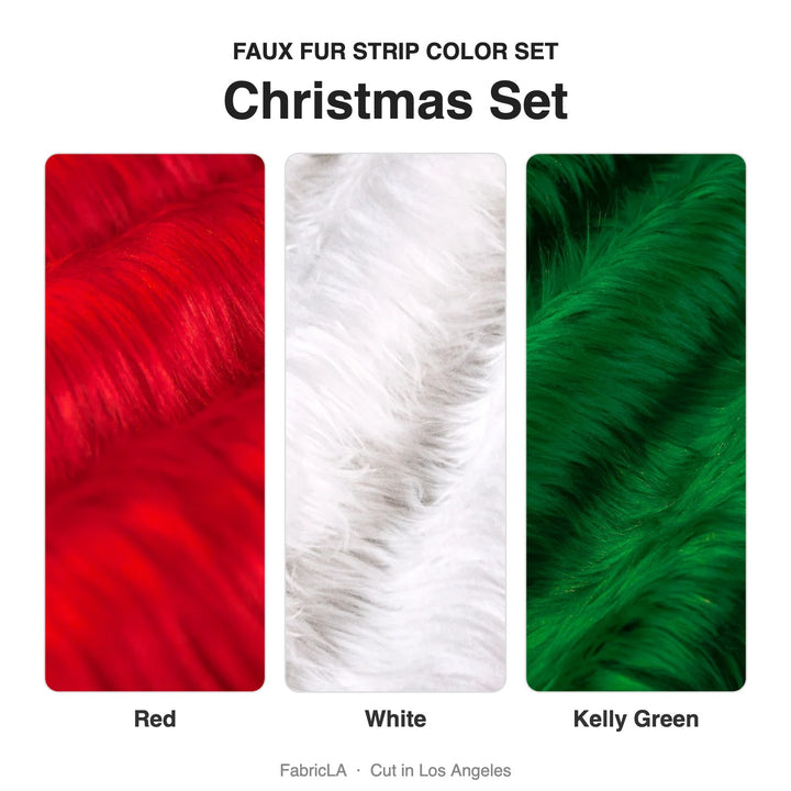 Christmas faux fur strip set: Red, White, Kelly Green