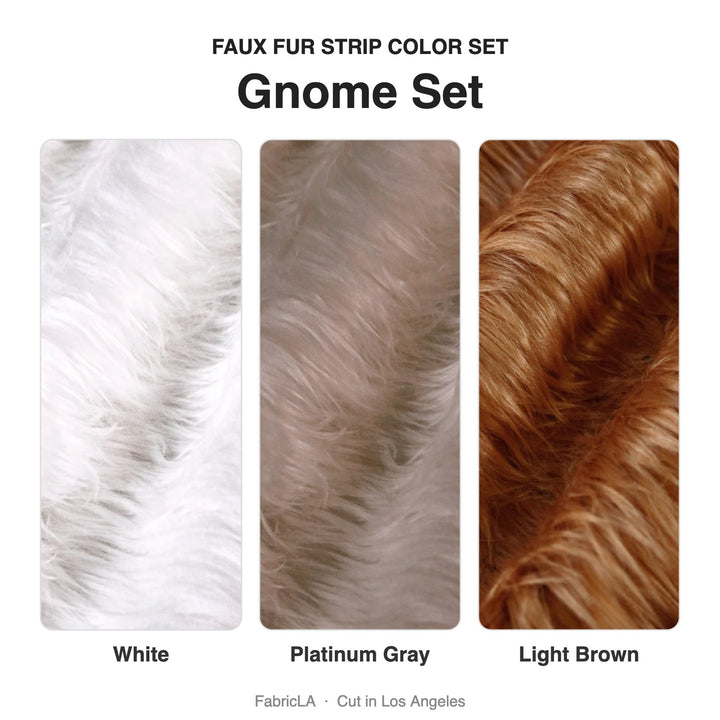 Gnome faux fur strip set: White, Platinum Gray, Light Brown