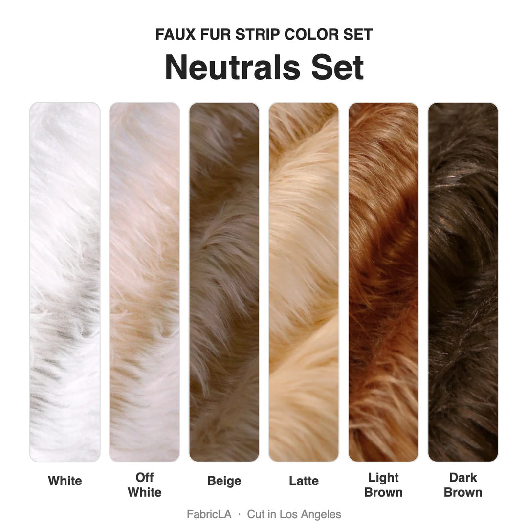 Neutrals faux fur strip set: White, Off White, Beige, Latte, Light Brown, Dark Brown