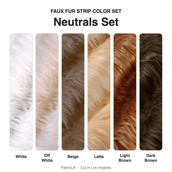 Neutrals faux fur strip set: White, Off White, Beige, Latte, Light Brown, Dark Brown