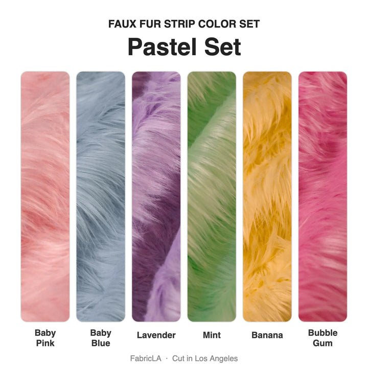 Pastel faux fur strip set: Baby Pink, Baby Blue, Lavender, Mint, Banana, Bubble Gum