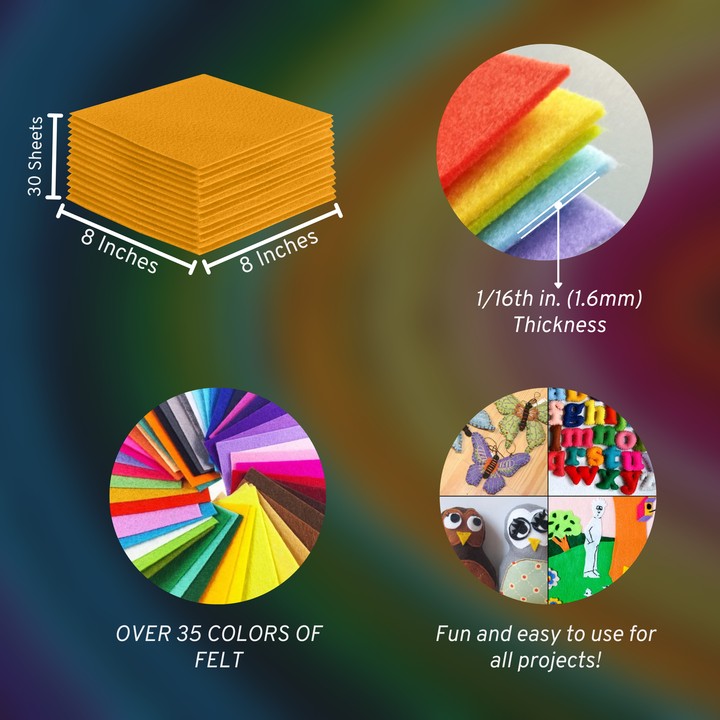 8x8 acrylic felt sheets – Gold, 30 sheet pack