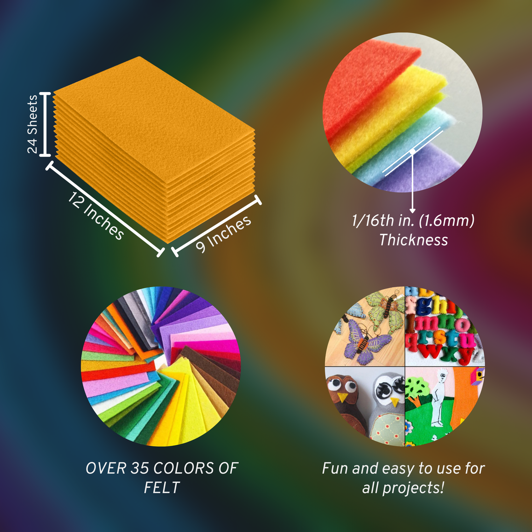 Gold acrylic felt sheets 9 x 12 inch, 24 sheet pack, 1.6mm thick