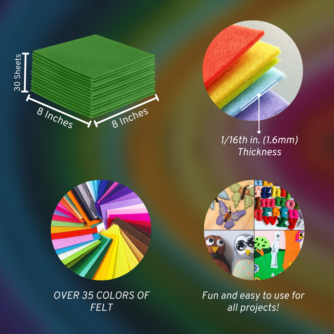 8x8 acrylic felt sheets – Green, 30 sheet pack