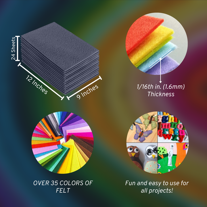 Heather Gray acrylic felt sheets 9 x 12 inch, 24 sheet pack, 1.6mm thick